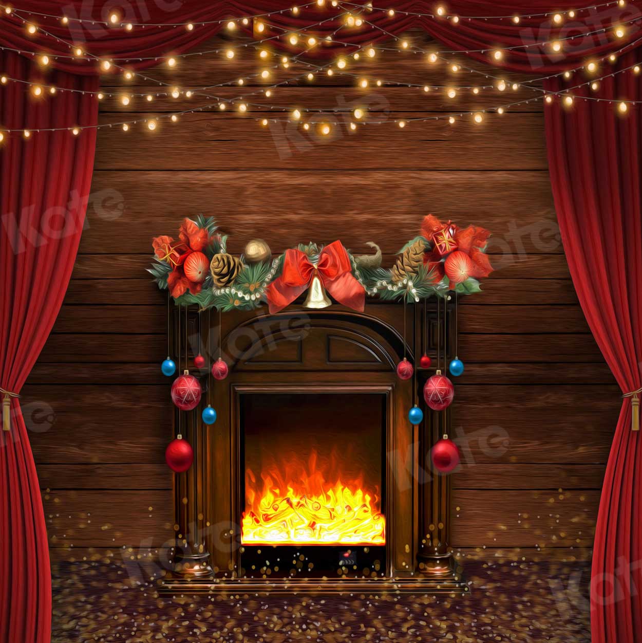Kate Christmas Fireplace Wooden Backdrop for Photography -UK