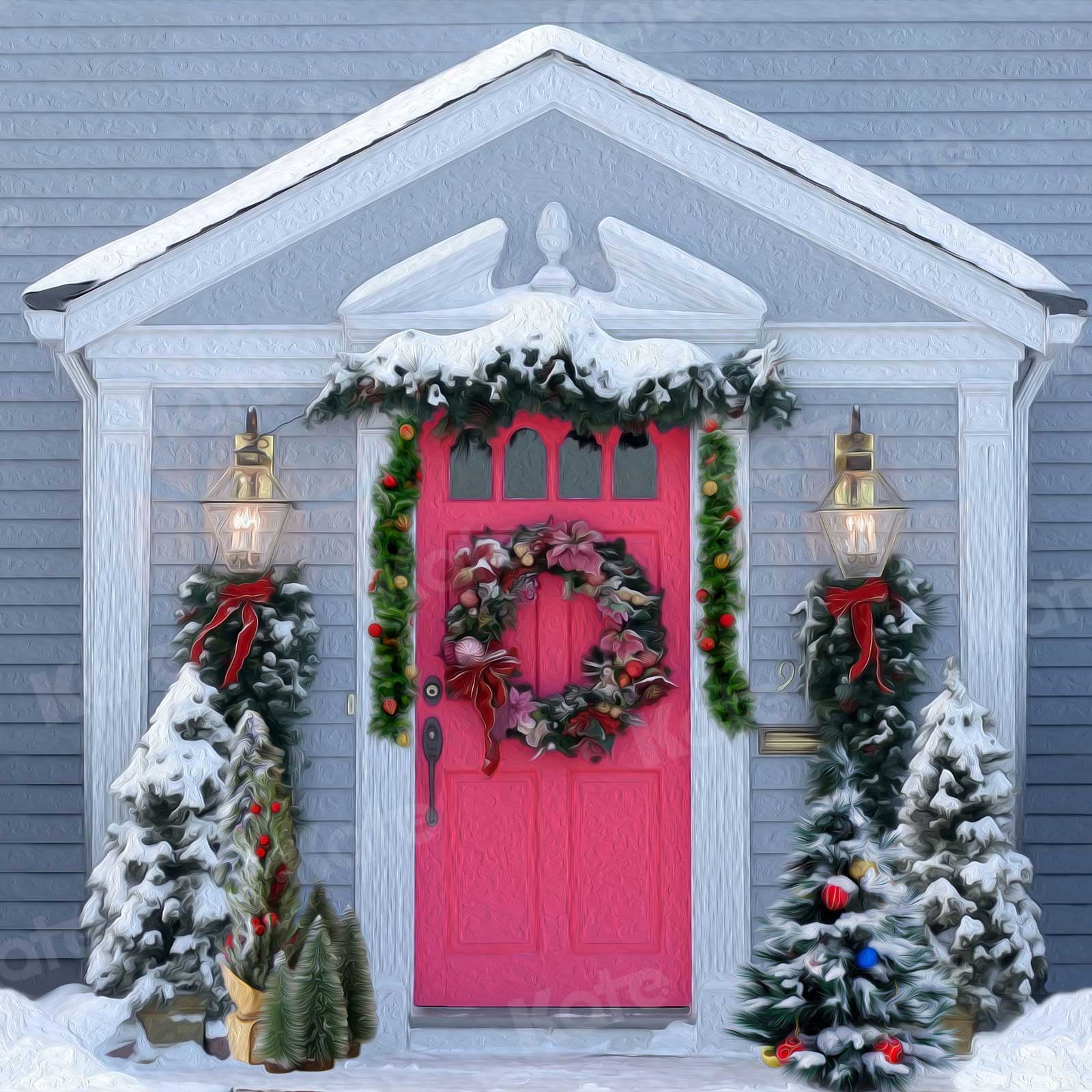Kate Christmas Front Door Painting Backdrop for Photography -UK