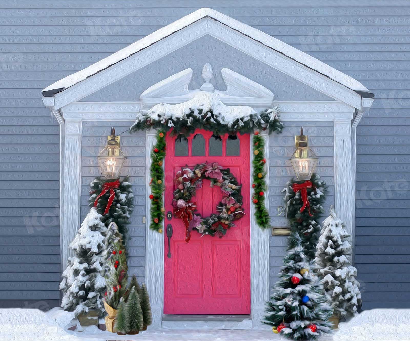Kate Christmas Front Door Painting Backdrop for Photography -UK