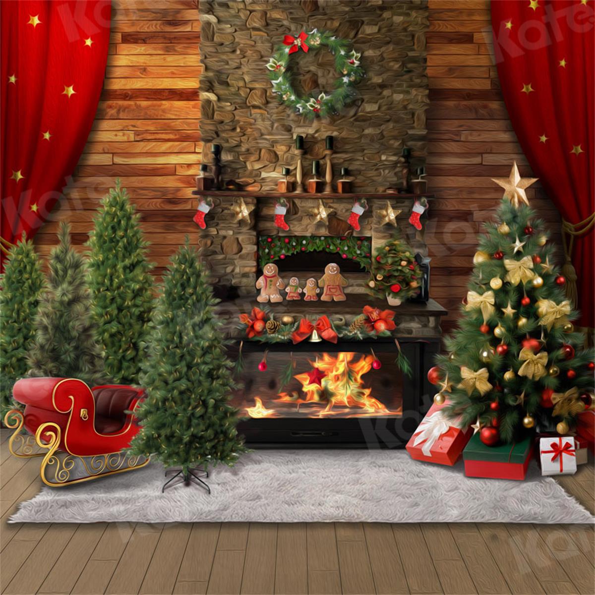 Kate Christmas Fireplace Room Backdrop for Photography -UK
