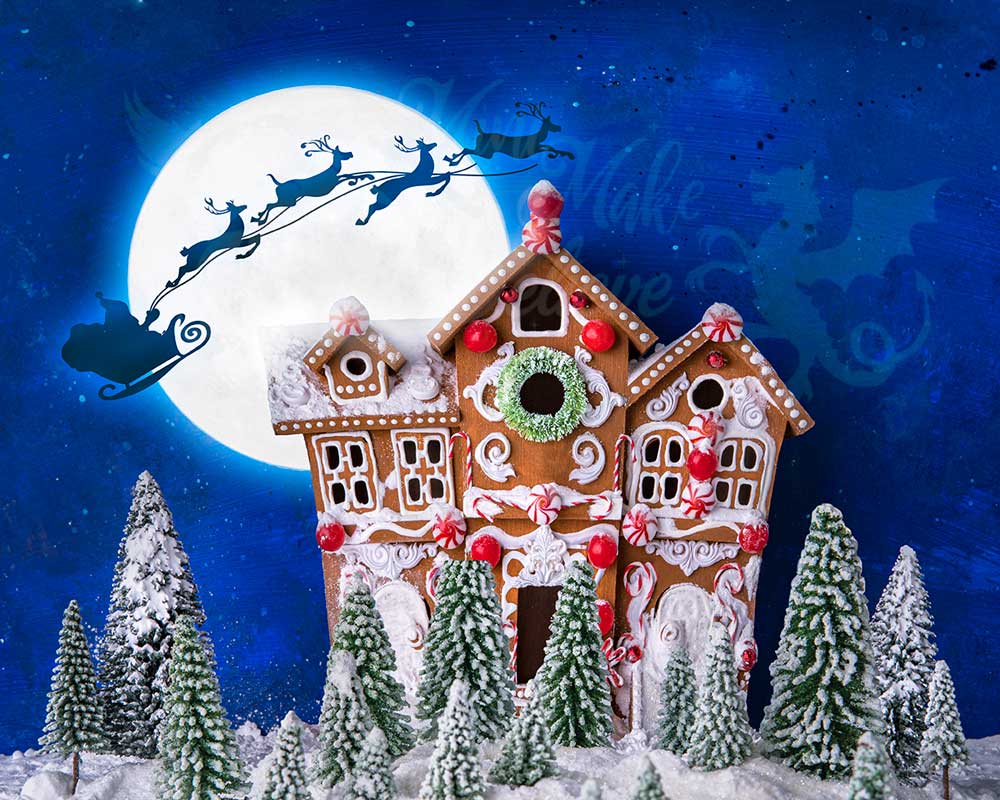 Kate Christmas Gingerbread House Santa&Reindeers Backdrop Designed by Mini MakeBelieve -UK