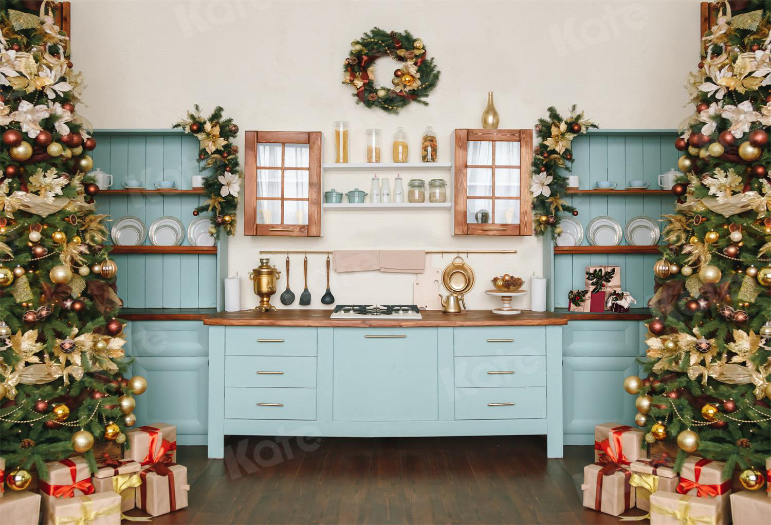 Kate Christmas Kitchen Room Backdrop for Photography -UK