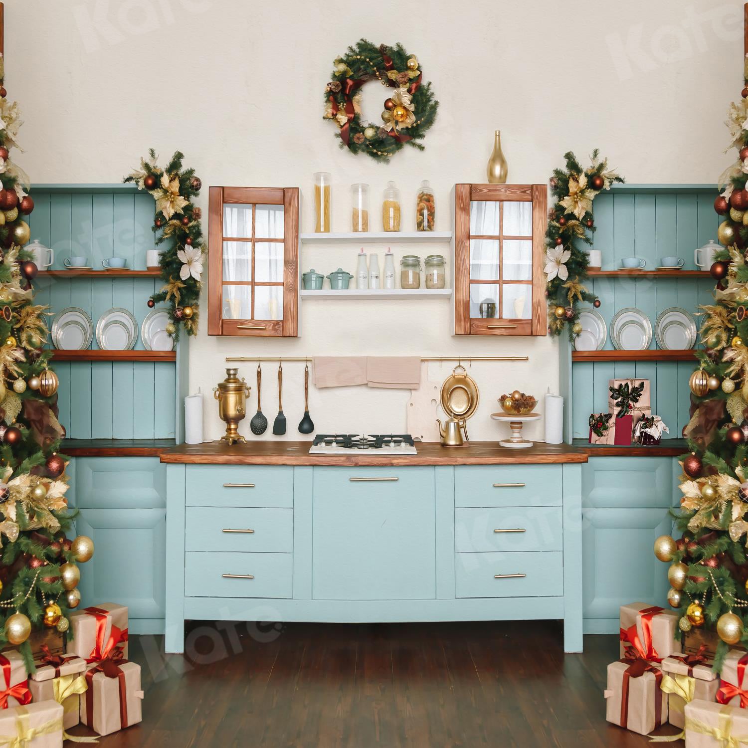 Kate Christmas Kitchen Room Backdrop for Photography -UK