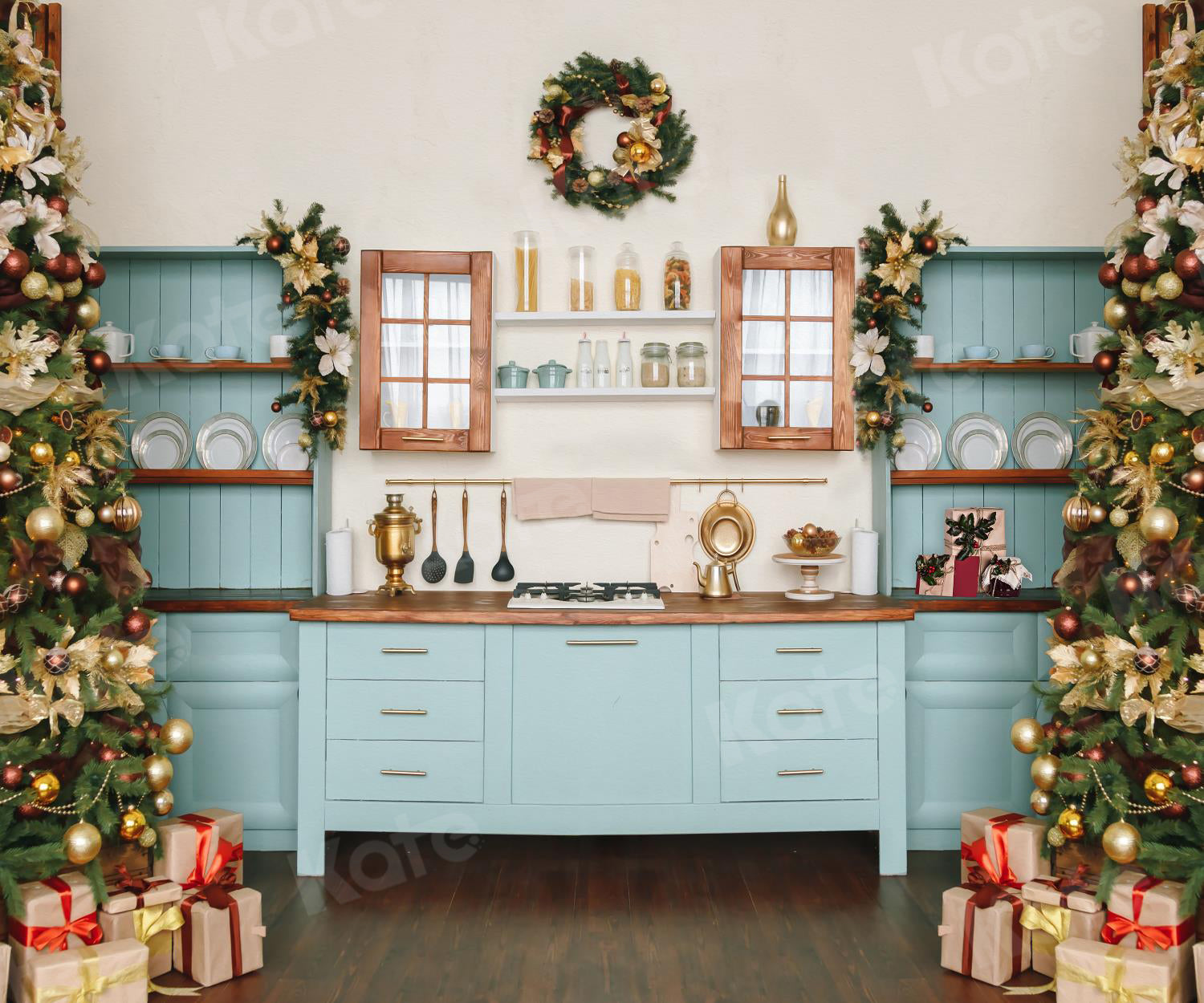Kate Christmas Kitchen Room Backdrop for Photography -UK