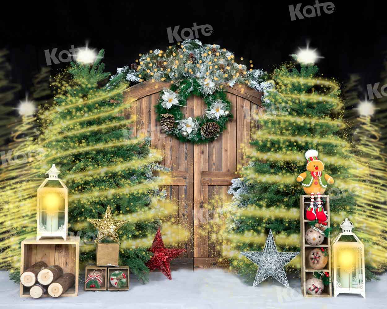 Kate Gorgeous Christmas Barn Door Shiny Backdrop Designed by Emetselch -UK