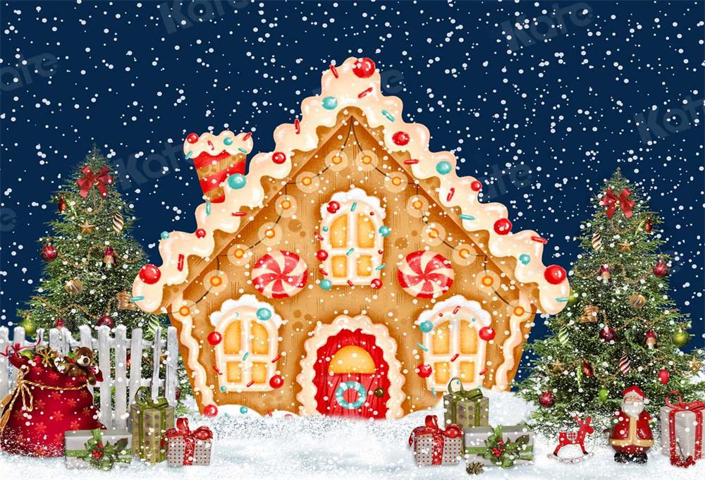 Kate Christmas Candy House Snow Backdrop for Photography -UK