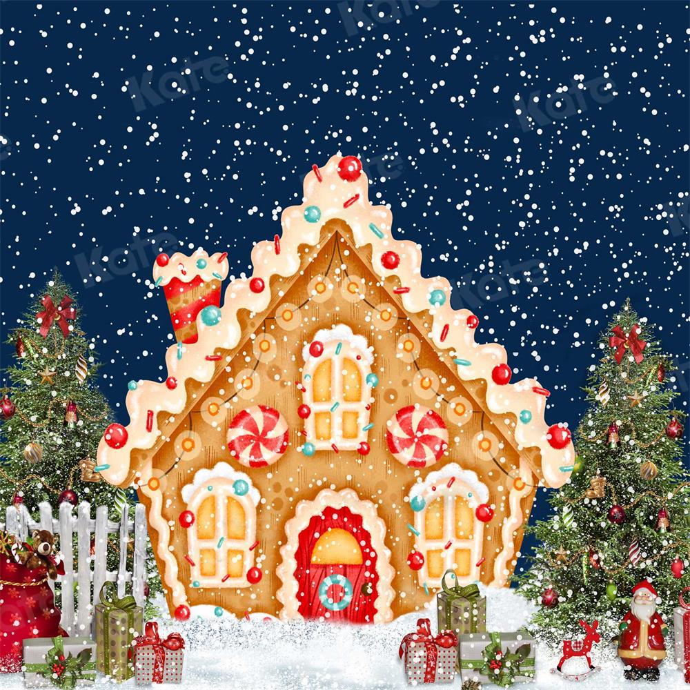 Kate Christmas Candy House Snow Backdrop for Photography -UK