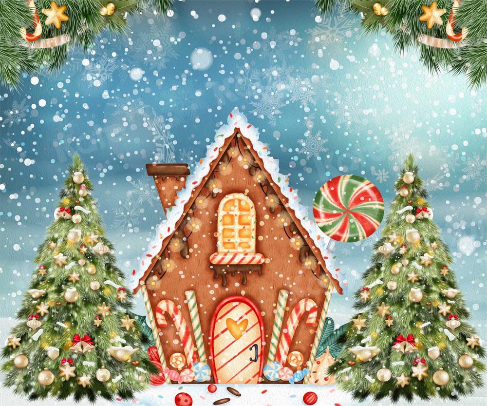 Kate Christmas Oil Painting Candy House Snow Backdrop for Photography -UK