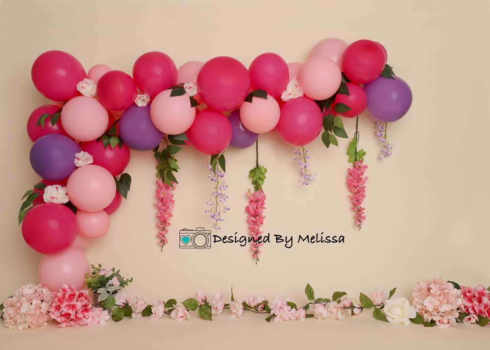 Kate Flower Balloon Birthday Pink Purple Backdrop Designed by Melissa King -UK