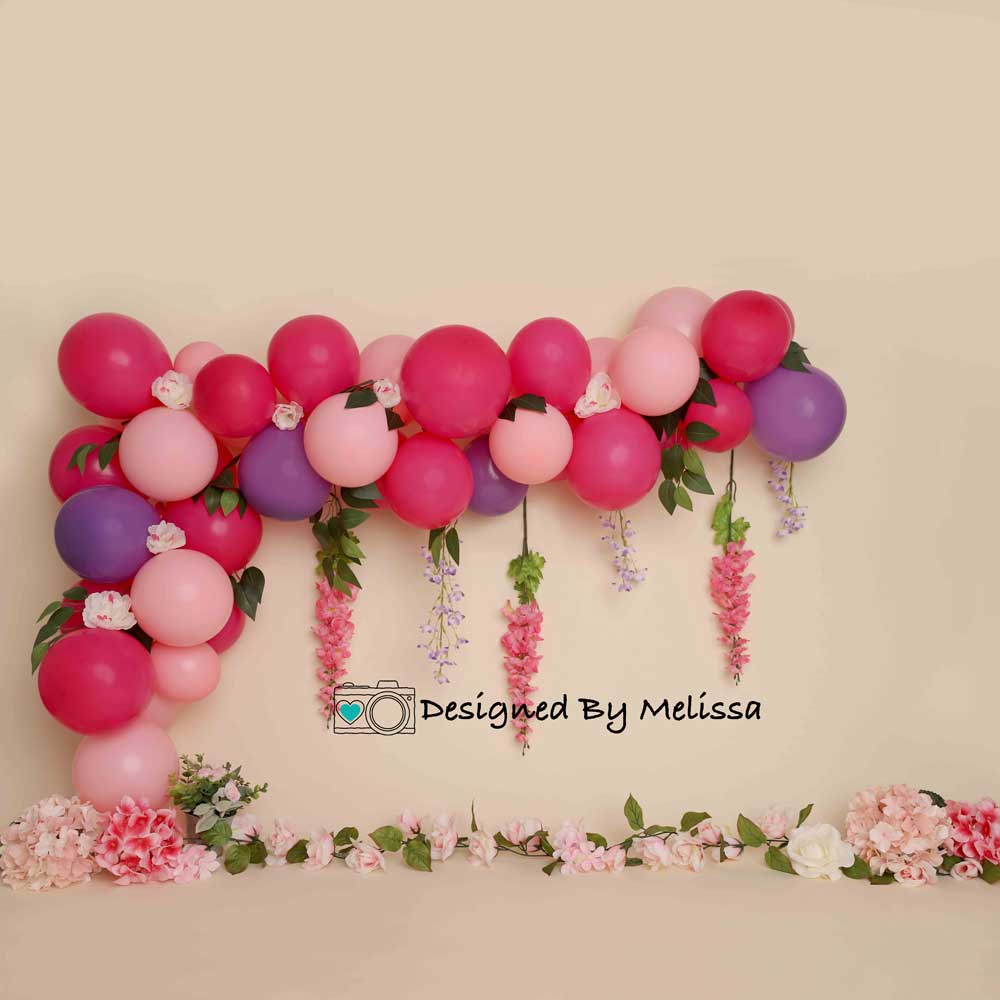 Kate Flower Balloon Birthday Pink Purple Backdrop Designed by Melissa King -UK