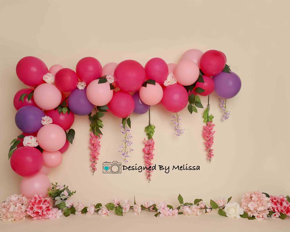 Kate Flower Balloon Birthday Pink Purple Backdrop Designed by Melissa King -UK