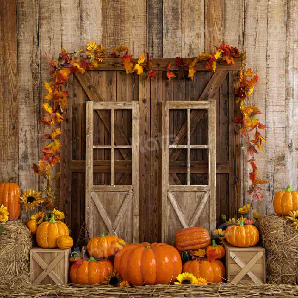 Kate Autumn Pumpkins Barn Door Backdrop Designed by Emetselch -UK