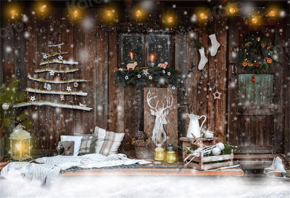 Kate Winter Snowy Lazy Christmas Wooden Backdrop for Photography -UK