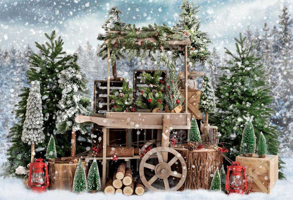 Kate Christmas Snowy Tree Vending Truck Winter Backdrop Designed by Emetselch -UK