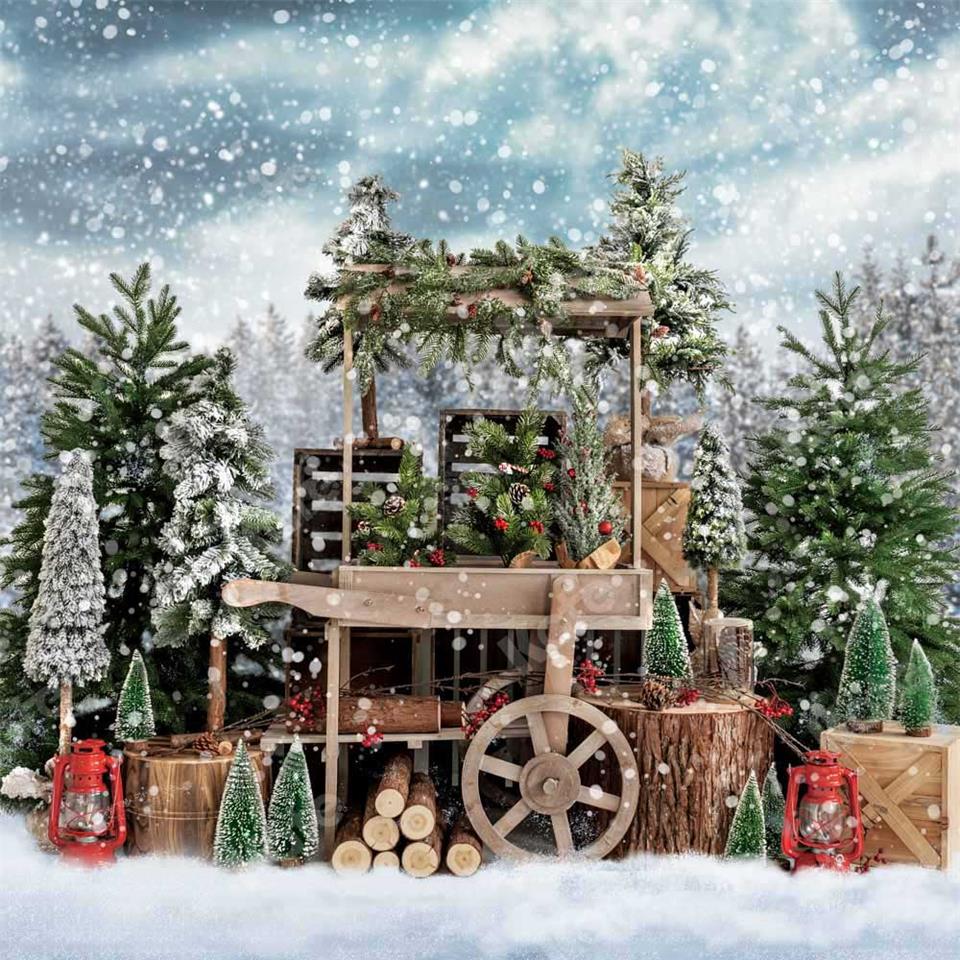 Kate Christmas Snowy Tree Vending Truck Winter Backdrop Designed by Emetselch -UK