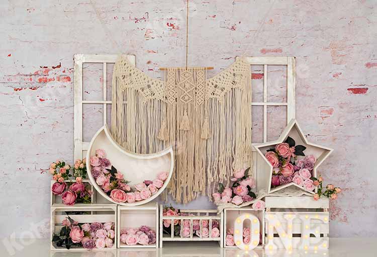 Kate Birthday Flower Boho Cake Smash Backdrop Designed by Emetselch