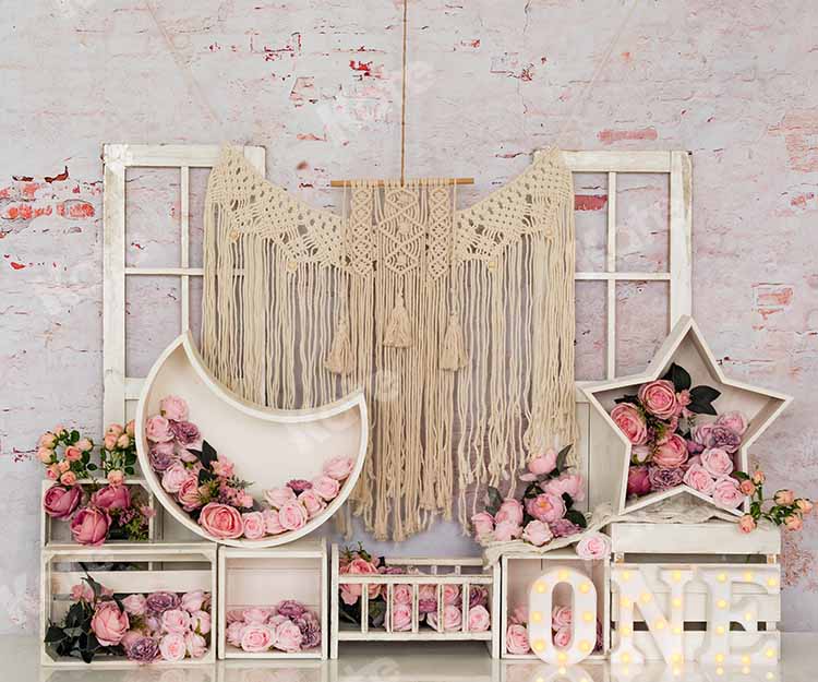 Kate Birthday Flower Boho Cake Smash Backdrop Designed by Emetselch -UK