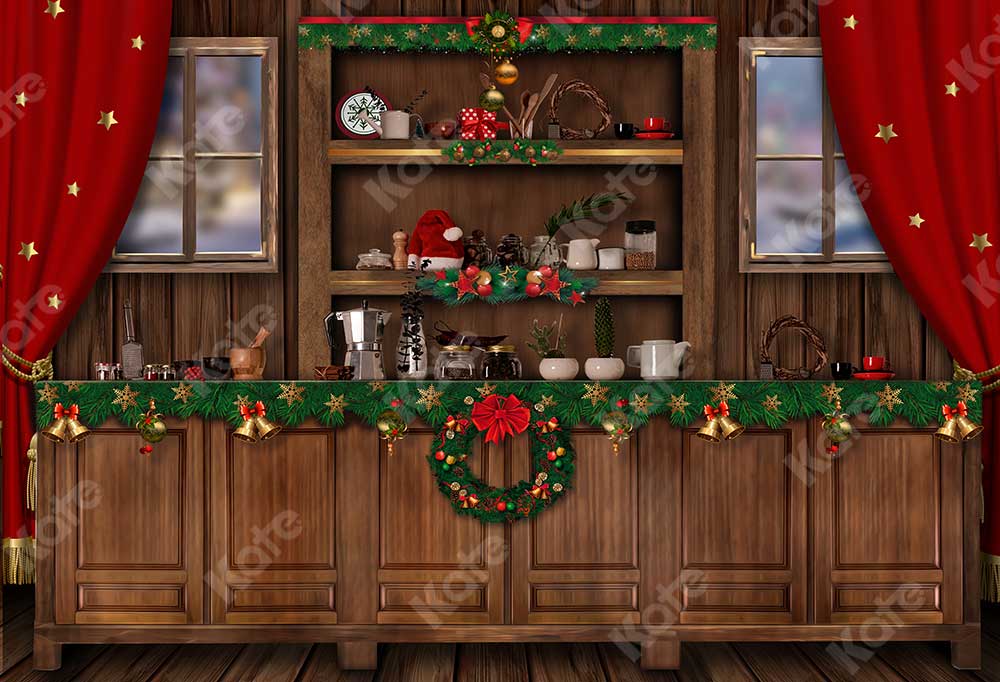 Kate Christmas Wooden Closet Kitchen Backdrop for Photography -UK