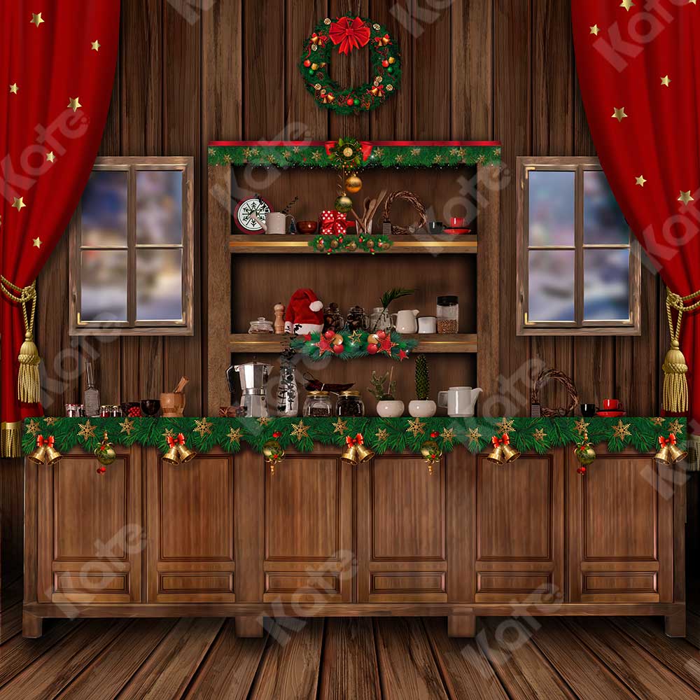 Kate Christmas Wooden Closet Kitchen Backdrop for Photography -UK