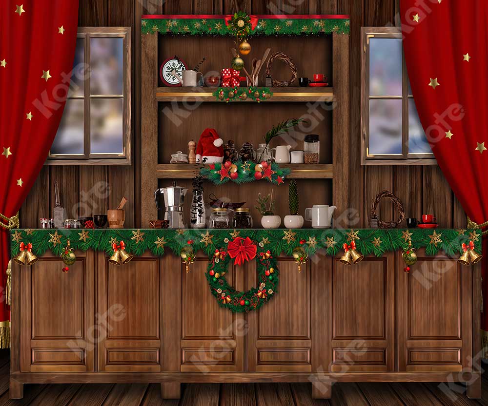 Kate Christmas Wooden Closet Kitchen Backdrop for Photography -UK