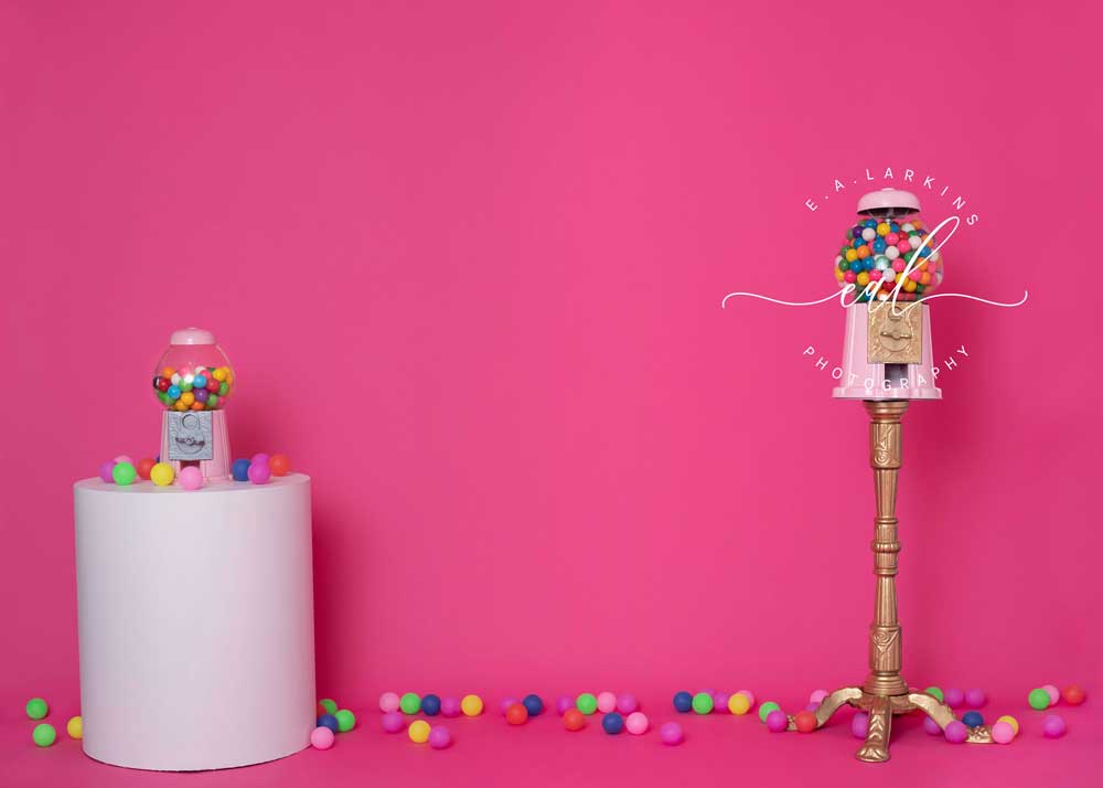 Kate Party Pink Gumball Fun Birthday Backdrop Designed by Erin Larkins -UK
