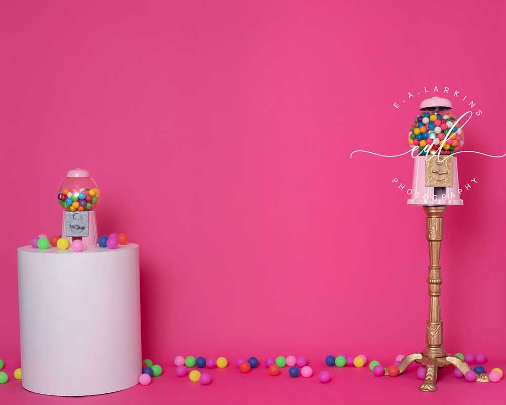 Kate Party Pink Gumball Fun Birthday Backdrop Designed by Erin Larkins -UK