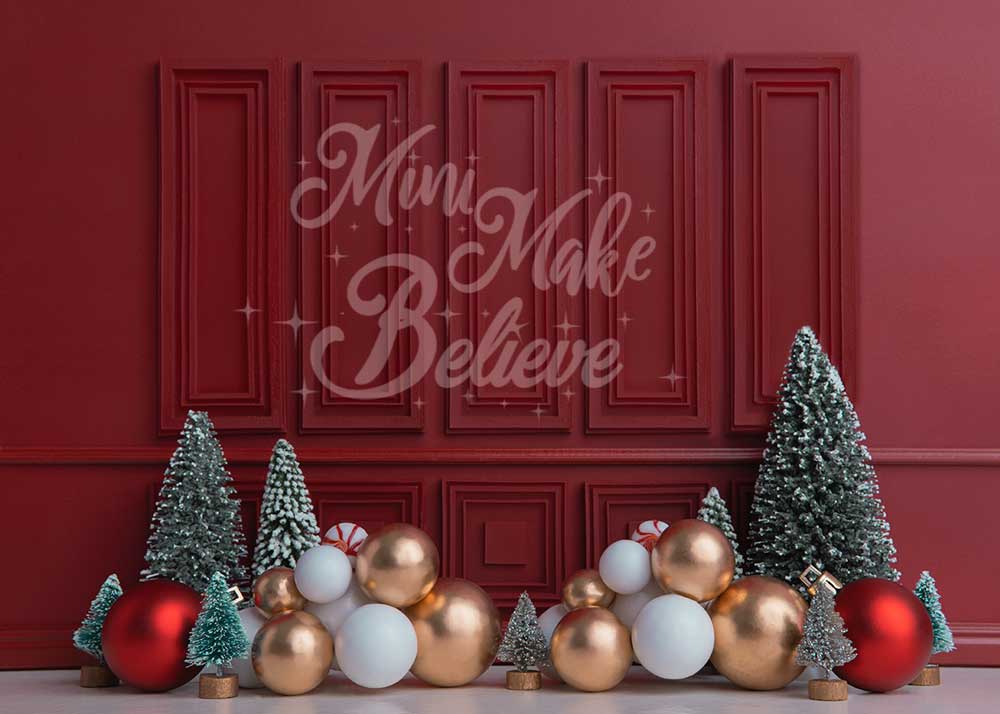 Kate Christmas Holiday Red Wall Trees Backdrop Designed by Mini MakeBelieve -UK