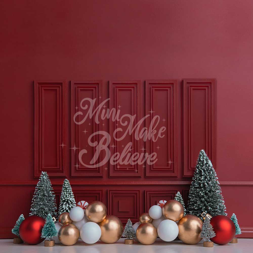 Kate Christmas Holiday Red Wall Trees Backdrop Designed by Mini MakeBelieve -UK