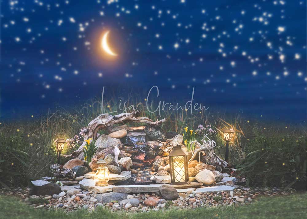 Kate Night Moon Over Pond Backdrop for Photography Designed by Lisa Granden -UK