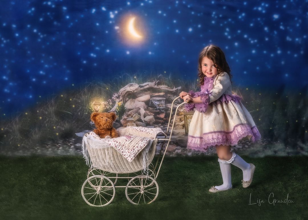 Kate Night Moon Over Pond Backdrop for Photography Designed by Lisa Granden -UK