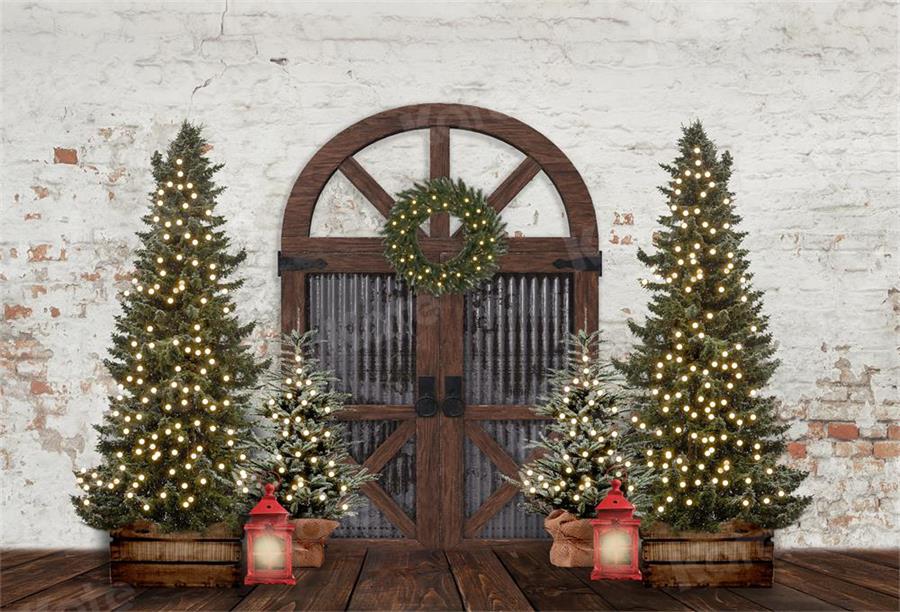 Kate Christmas Trees Barn Door Retro Backdrop for Photography -UK
