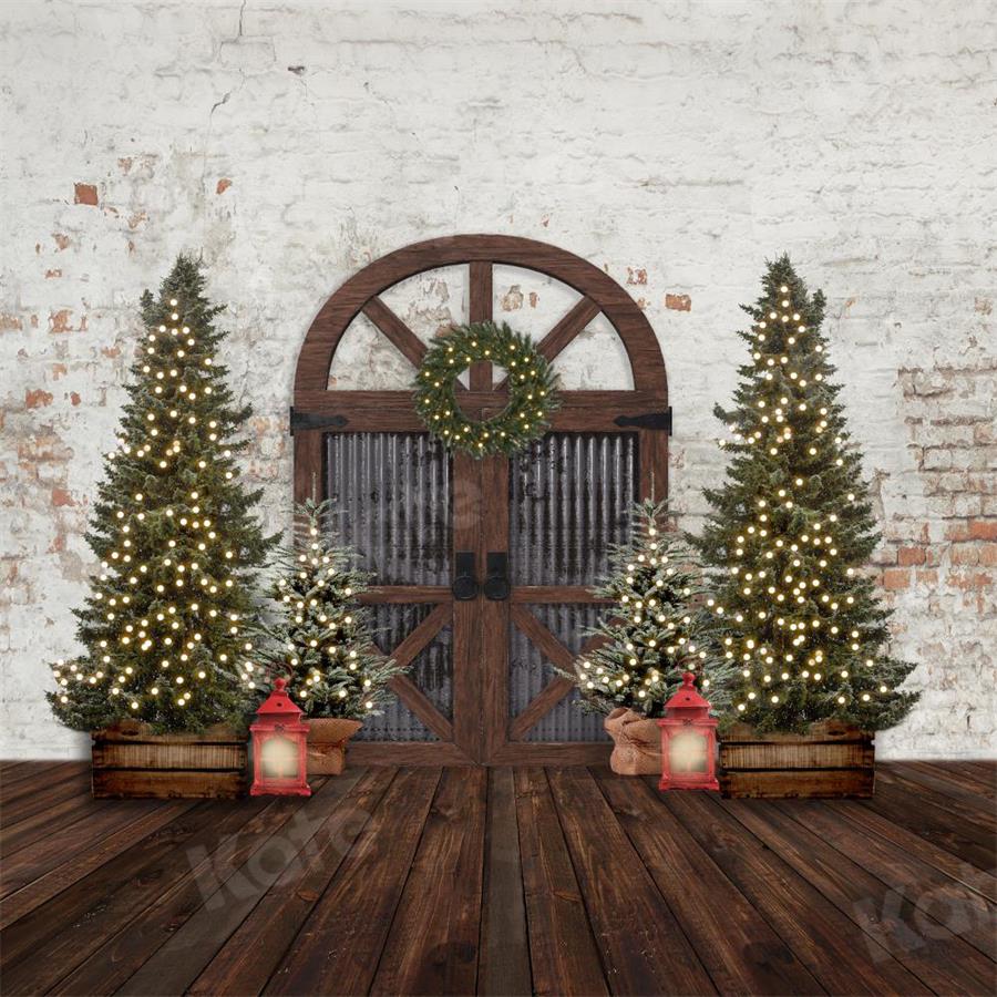 Kate Christmas Trees Barn Door Retro Backdrop for Photography -UK