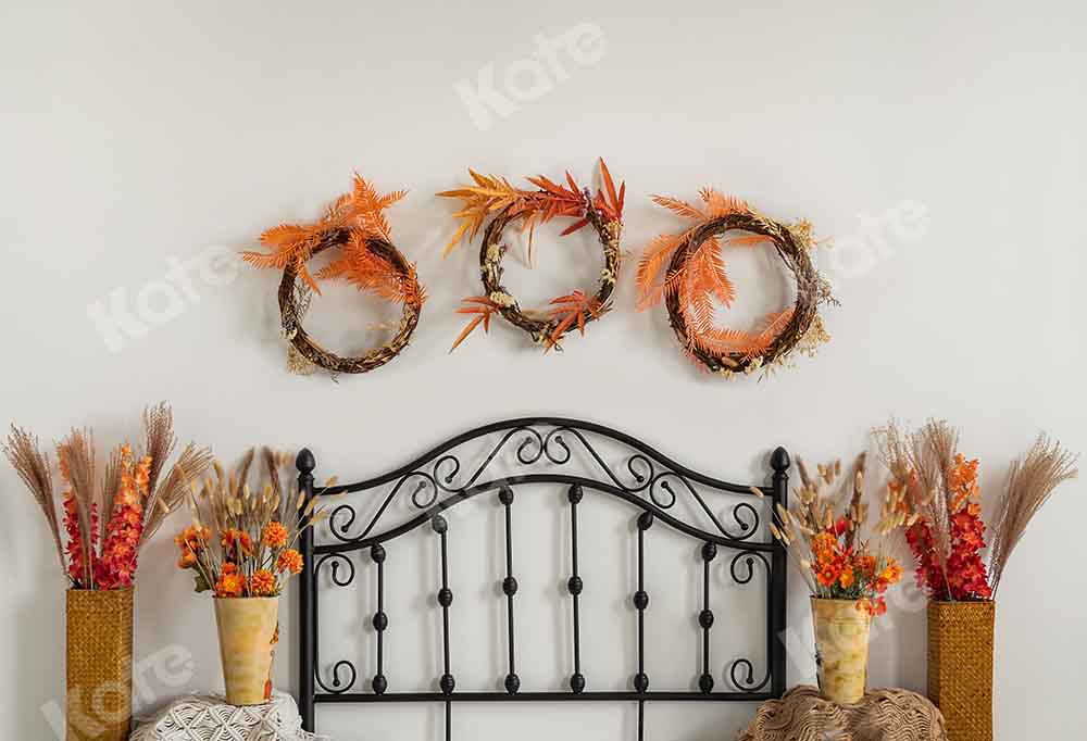 Kate Autumn Boho Flowers Headboard Backdrop Designed by Emetselch -UK