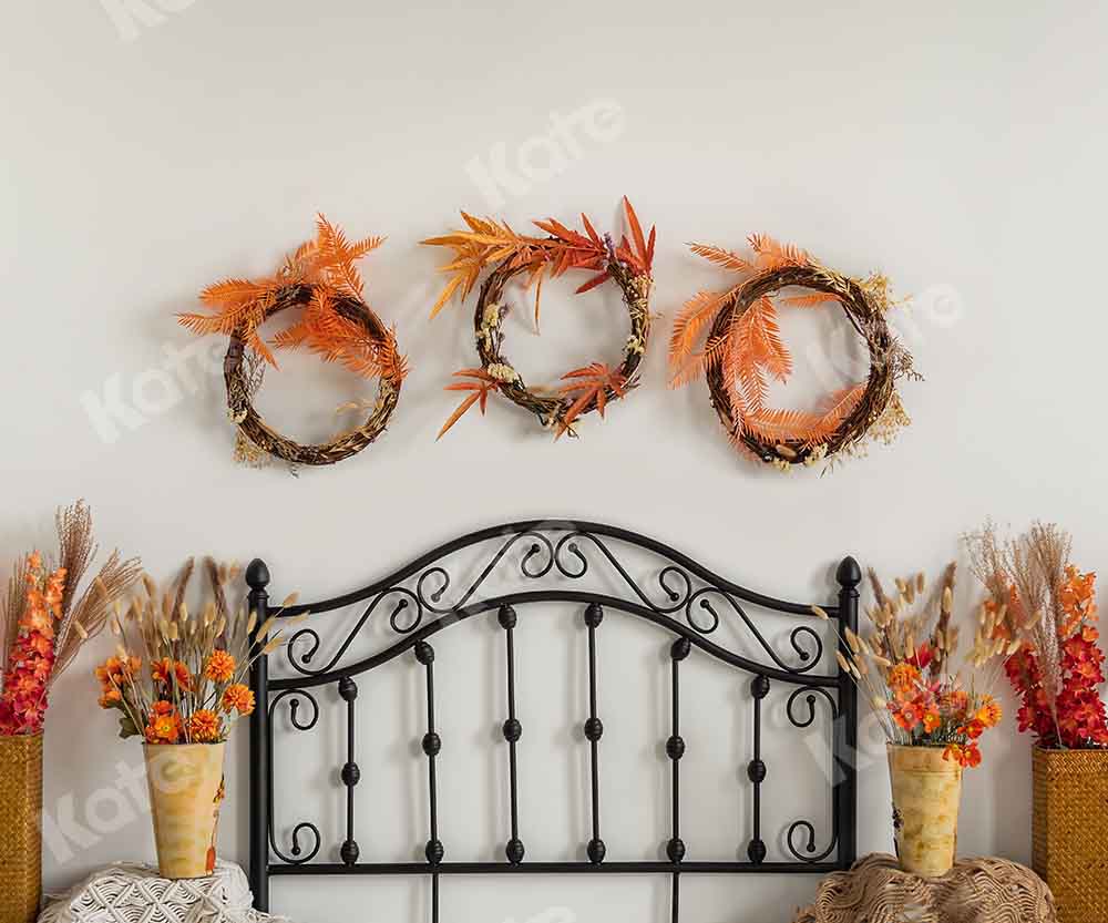 Kate Autumn Boho Flowers Headboard Backdrop Designed by Emetselch -UK