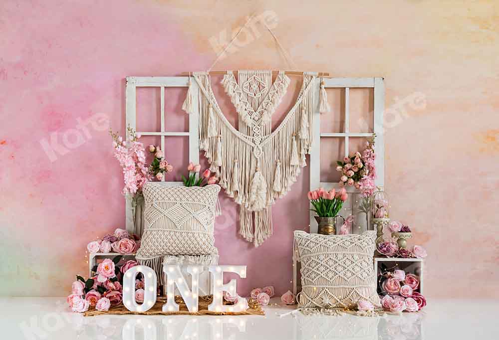 Kate Boho Flowers Backdrop Birthday Designed by Emetselch -UK