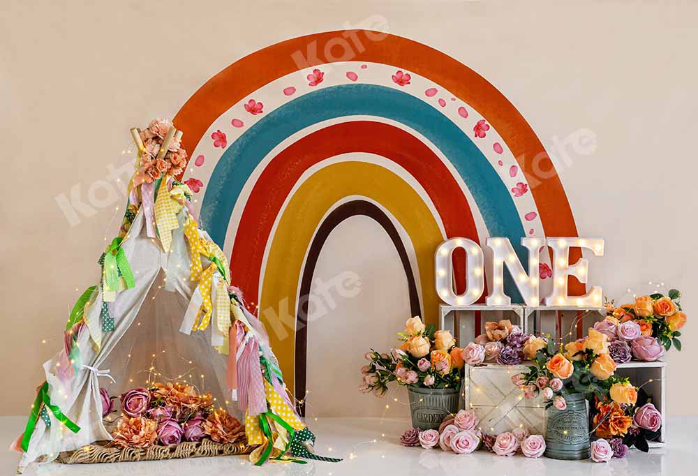 Kate Boho Rainbow Birthday Cake Smash Backdrop Designed by Emetselch -UK
