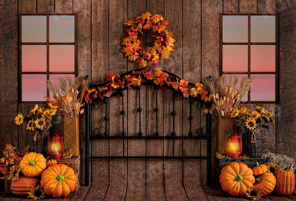 Kate Autumn Pumpkin Boho Wood Board Backdrop Designed by Emetselch -UK