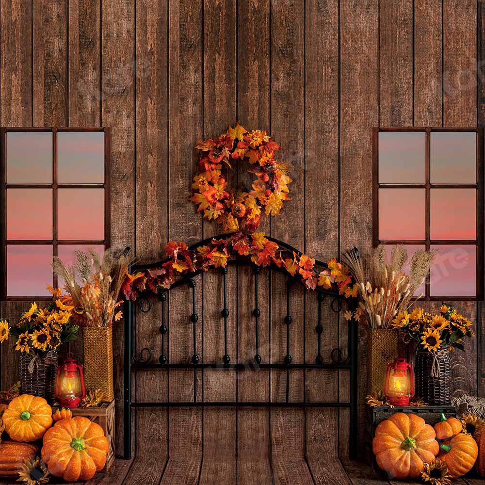 Kate Autumn Pumpkin Boho Wood Board Backdrop Designed by Emetselch -UK