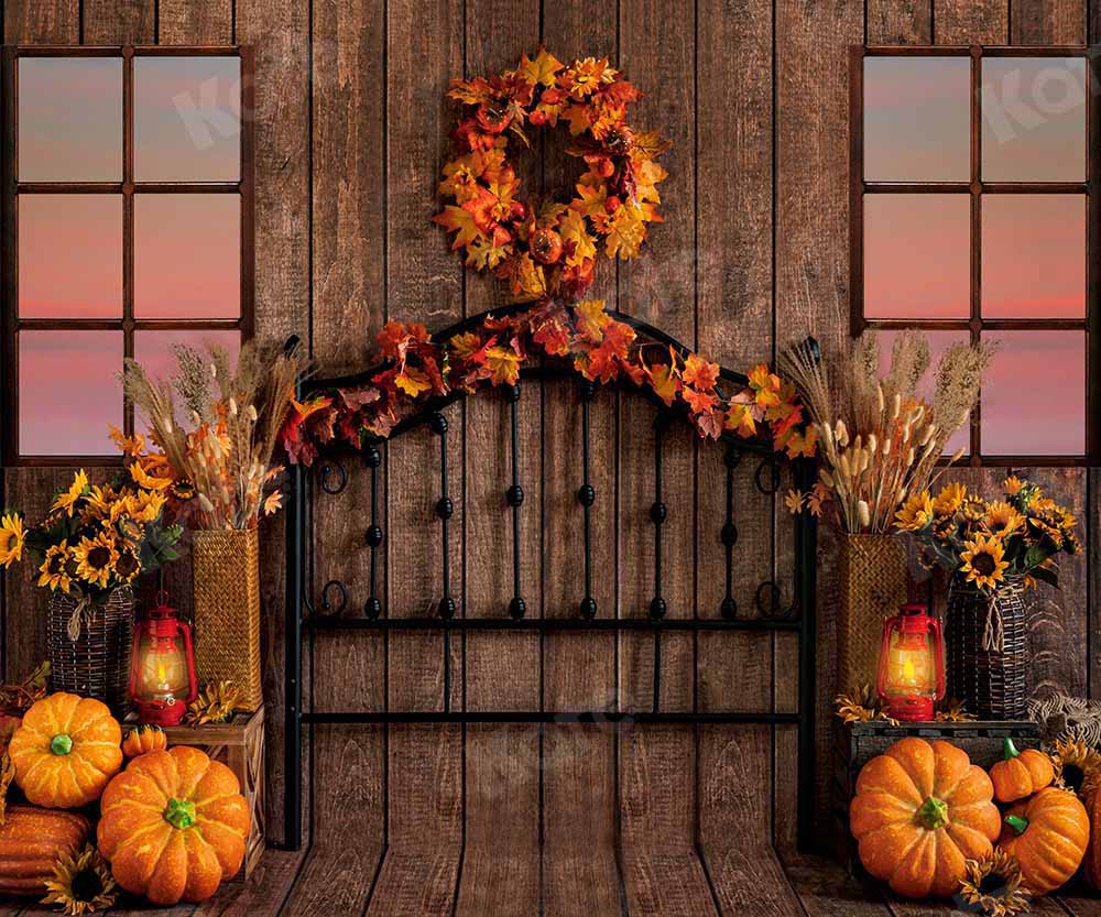 Kate Autumn Pumpkin Boho Wood Board Backdrop Designed by Emetselch -UK