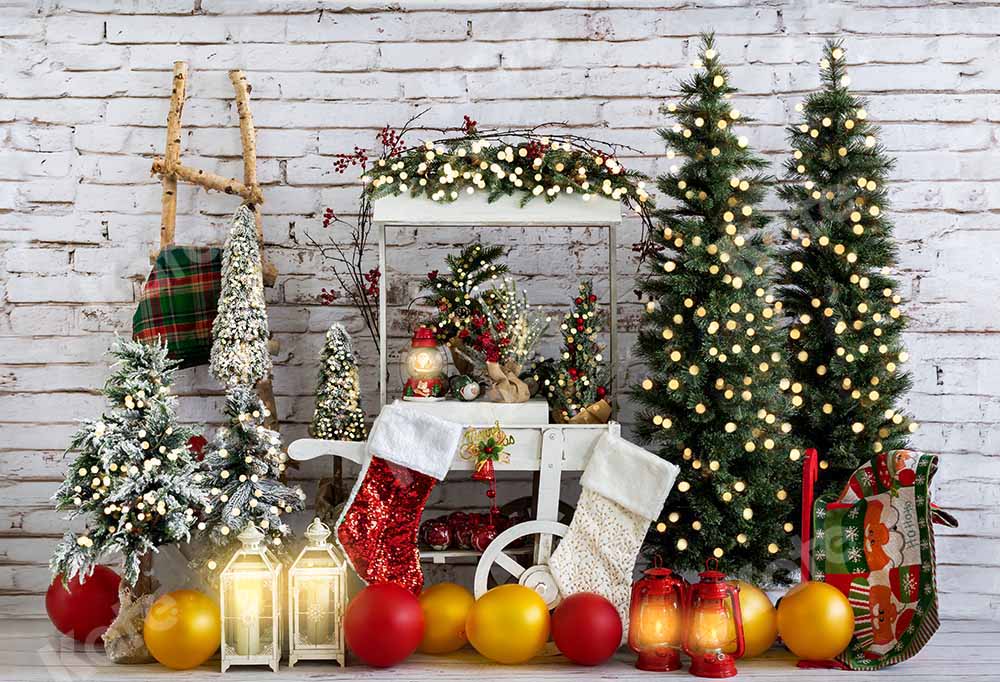 Kate Christmas Trolley Balloon Brick Wall Backdrop Designed by Emetselch -UK