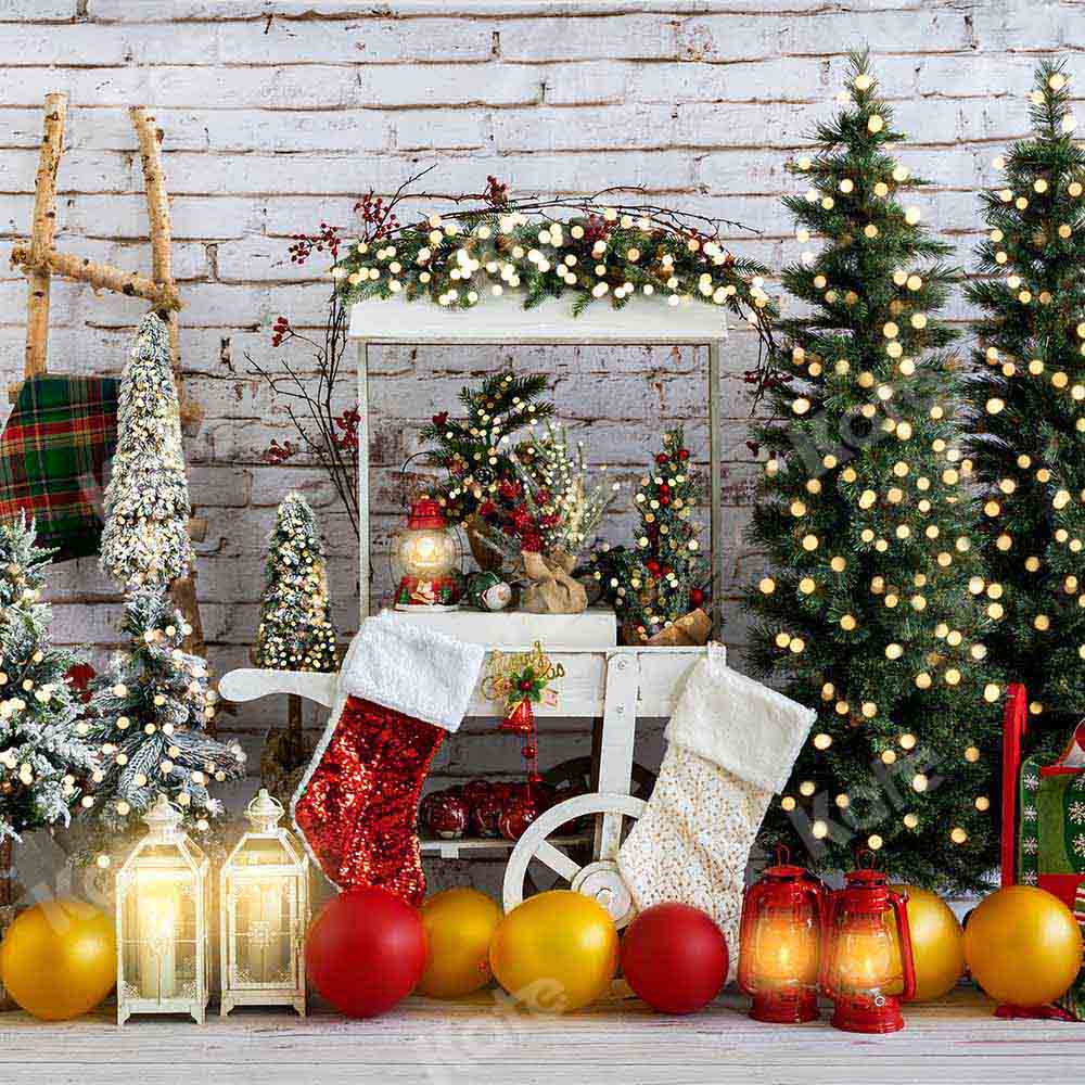 Kate Christmas Trolley Balloon Brick Wall Backdrop Designed by Emetselch -UK