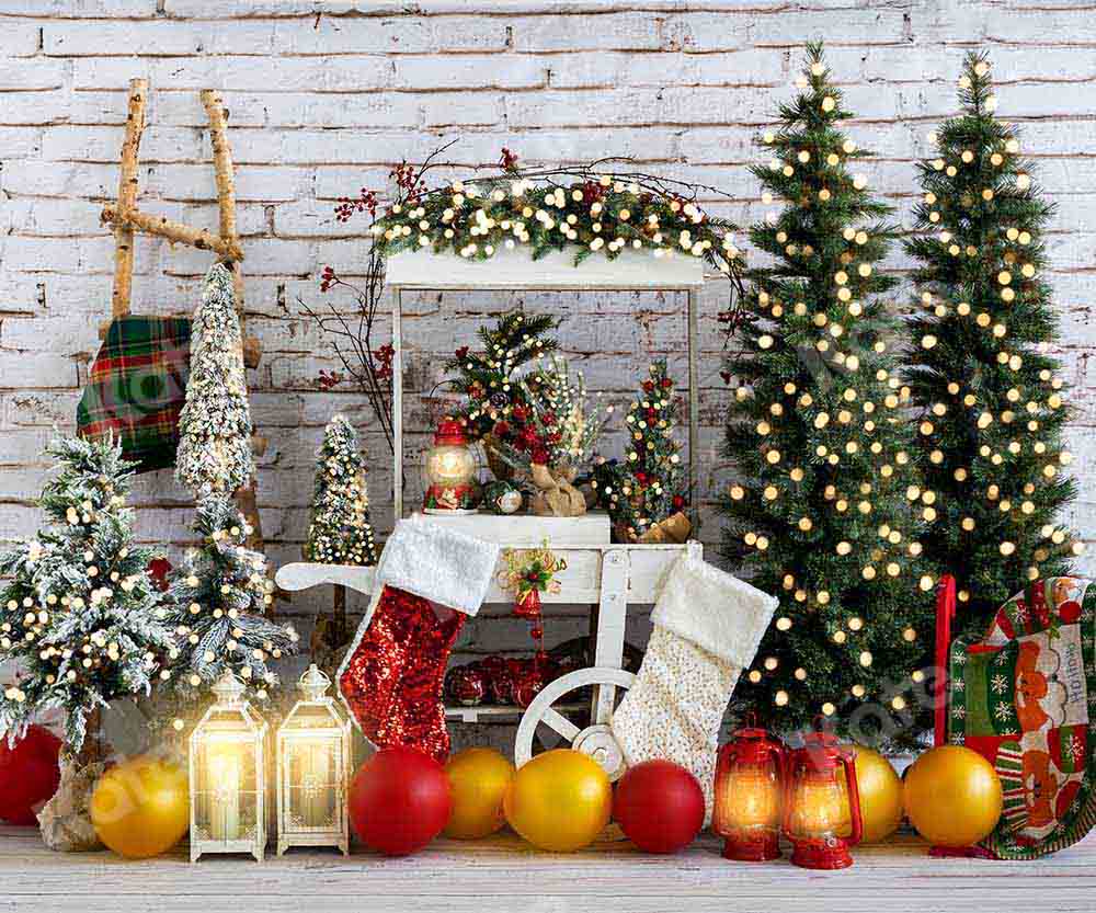 Kate Christmas Trolley Balloon Brick Wall Backdrop Designed by Emetselch -UK