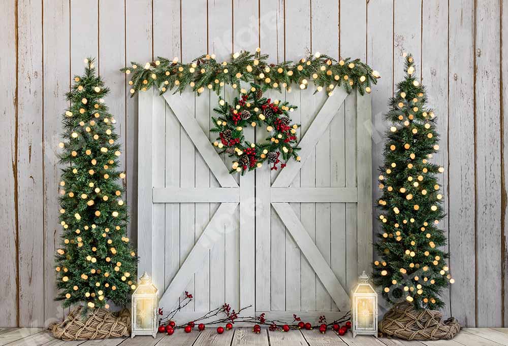 Kate Christmas Wood Grain Tree Wreath Backdrop Designed by Emetselch -UK