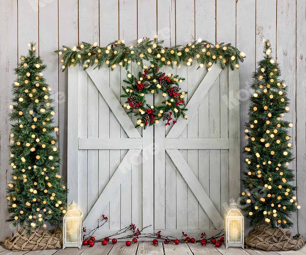 Kate Christmas Wood Grain Tree Wreath Backdrop Designed by Emetselch -UK