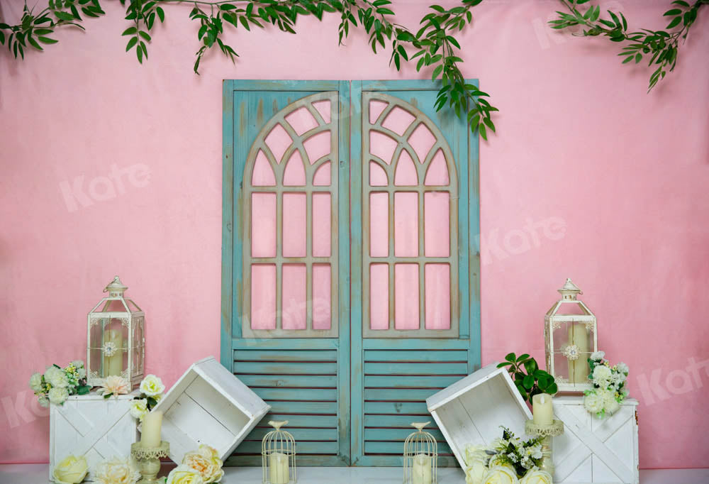 Kate Pink Princess Room Backdrop Blue Wooden Door Designed by Emetselch -UK