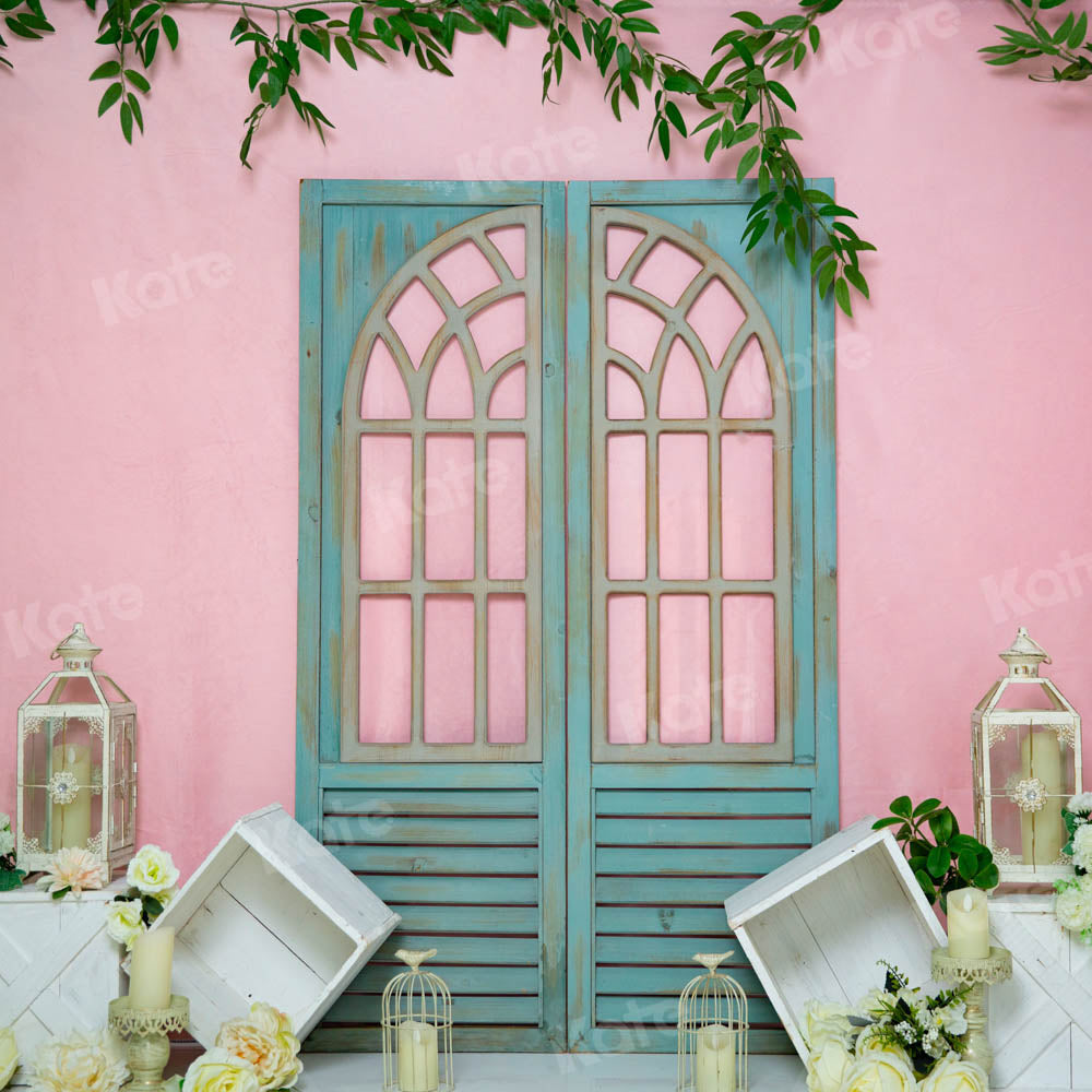 Kate Pink Princess Room Backdrop Blue Wooden Door Designed by Emetselch -UK