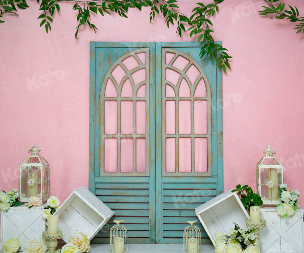 Kate Pink Princess Room Backdrop Blue Wooden Door Designed by Emetselch -UK