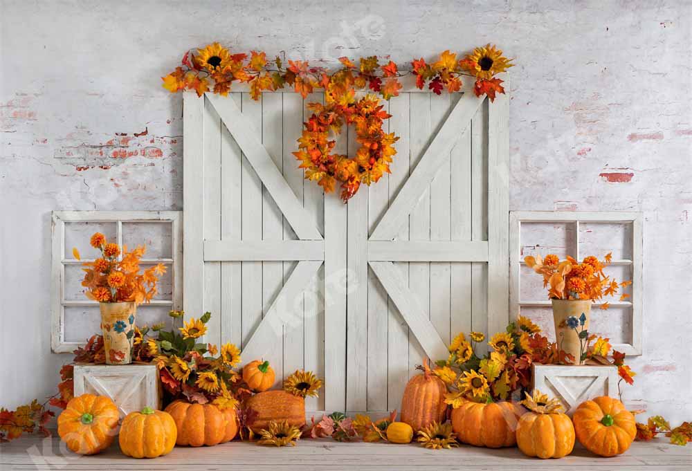 Kate Autumn Pumpkins Thanksgiving Barn Backdrop Designed by Emetselch