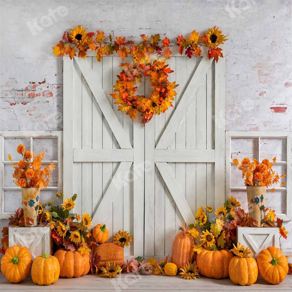 Kate Autumn Pumpkins Thanksgiving Barn Backdrop Designed by Emetselch -UK