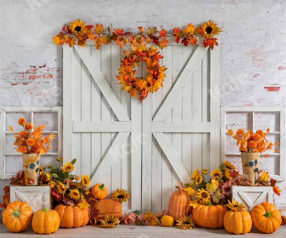 Kate Autumn Pumpkins Thanksgiving Barn Backdrop Designed by Emetselch -UK